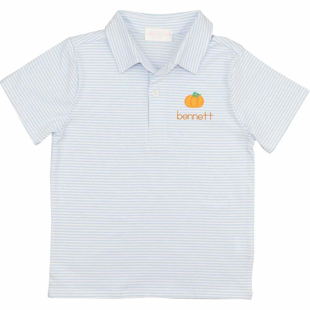 Blue Knit Stripe Embroidered Pumpkin Polo  Monogram