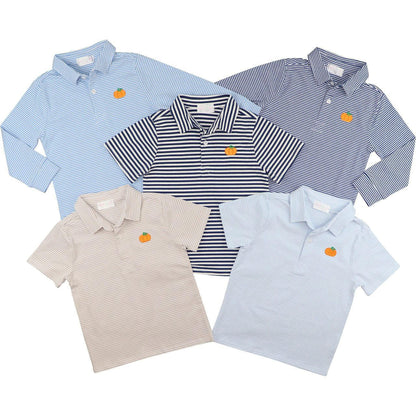 Blue Knit Stripe Embroidered Pumpkin Polo  Monogram