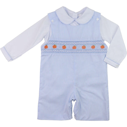 Blue Mini Stripe Smocked Pumpkin Jon Jon (Shirt Included)  - Shipping Late September  Smocked Threads