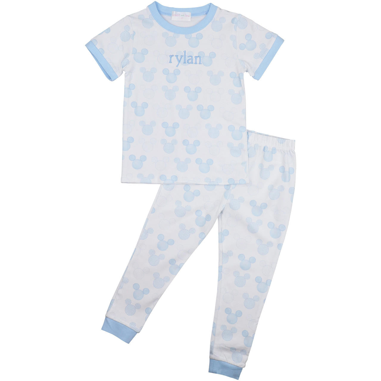 Blue Mouse Ears Print Pajamas  Smocked Threads