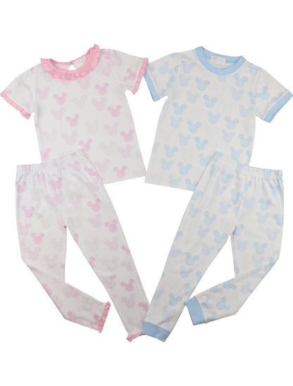 Blue Mouse Ears Print Pajamas  Smocked Threads