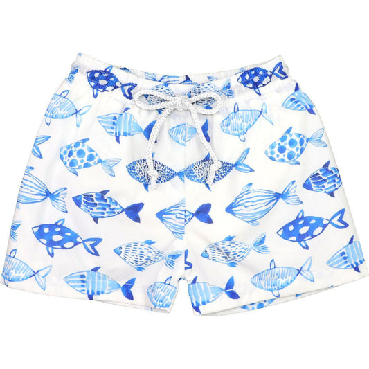 Blue Painted Fish Swim Trunks  Smocked Threads