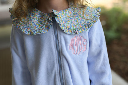 Blue Petite Floral Fleece Jacket  - Shipping Late September  Monogram - Cecil and Lou