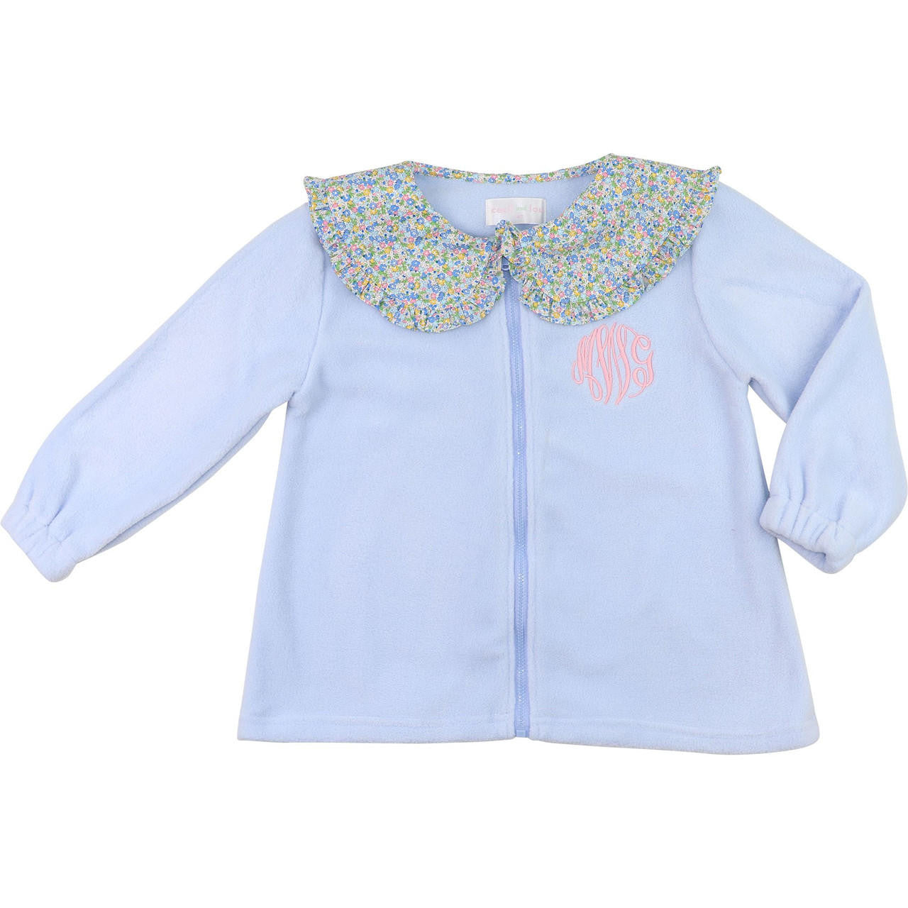 Blue Petite Floral Fleece Jacket  - Shipping Late September  Monogram - Cecil and Lou