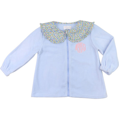 Blue Petite Floral Fleece Jacket  - Shipping Late September  Monogram - Cecil and Lou