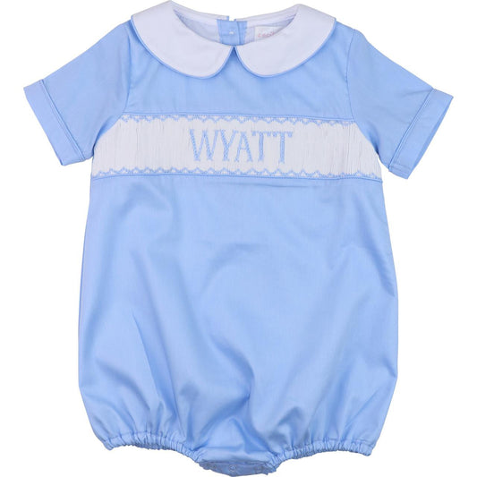 Blue Pique Custom Smocked Bubble  Monogram