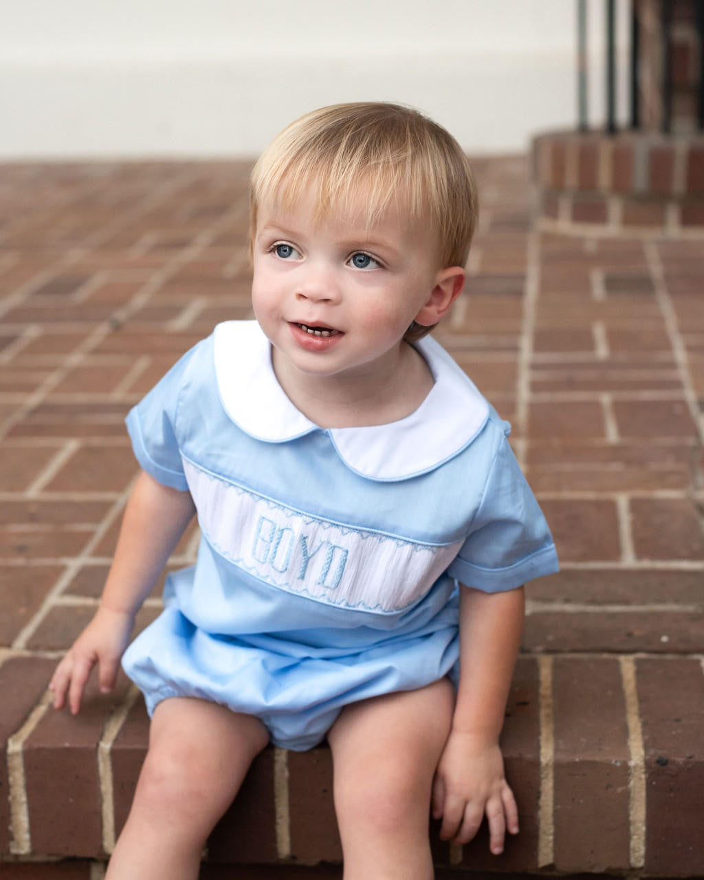 Blue Pique Custom Smocked Diaper Set  Monogram