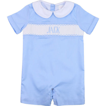 Blue Pique Custom Smocked Short Romper  Monogram