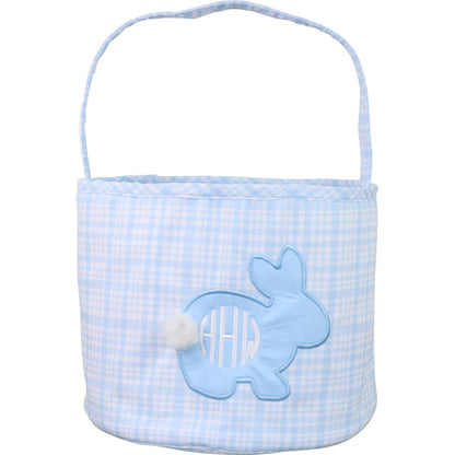 Blue Plaid Applique Bunny Easter Basket  Monogram