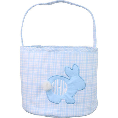 Blue Plaid Applique Bunny Easter Basket