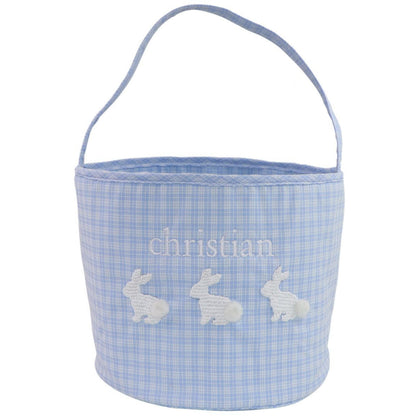 Blue Plaid Bunny Easter Basket - Shipping Late March  Monogram