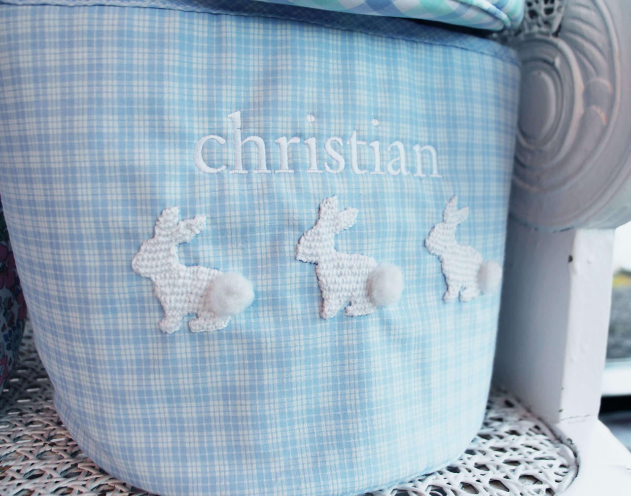 Blue Plaid Bunny Easter Basket  Monogram