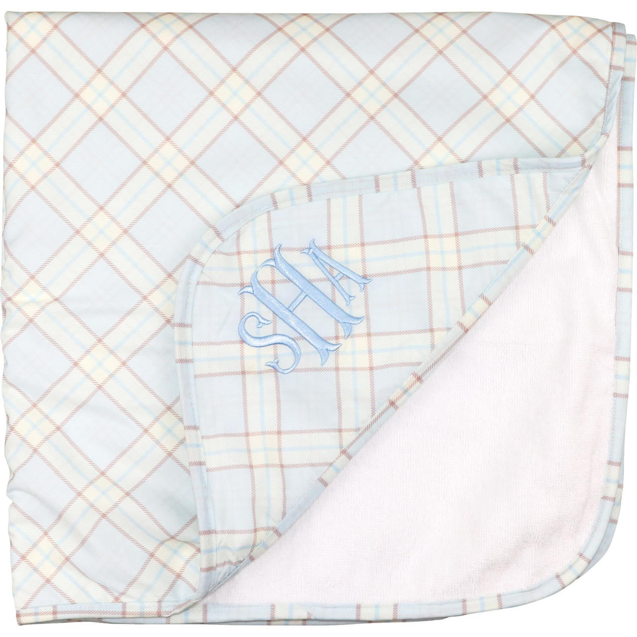 Blue Plaid Hooded Towel Monogram