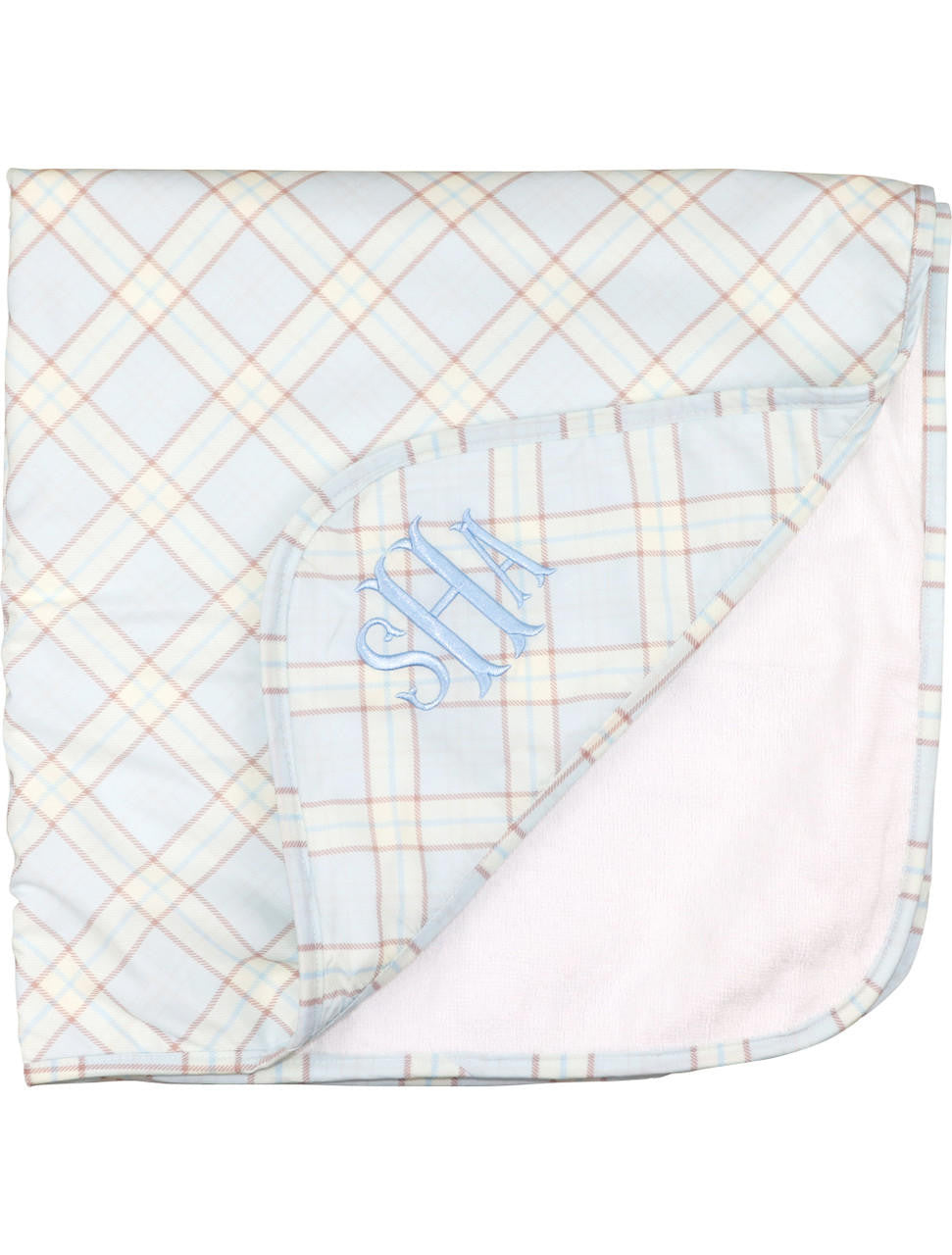 Blue Plaid Hooded Towel Monogram