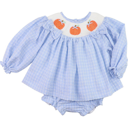 Blue Plaid Smocked Pumpkin Bow Diaper Set - Shipping Late September  Smocked Threads