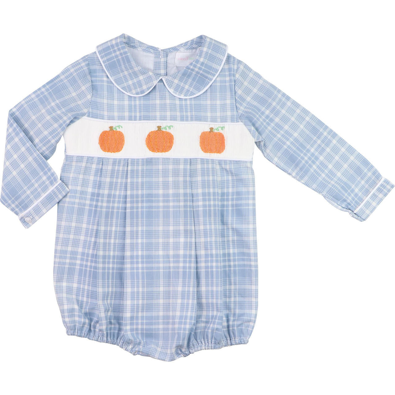 Blue Plaid Smocked Pumpkin Bubble - Shipping Late September  Smocked Threads