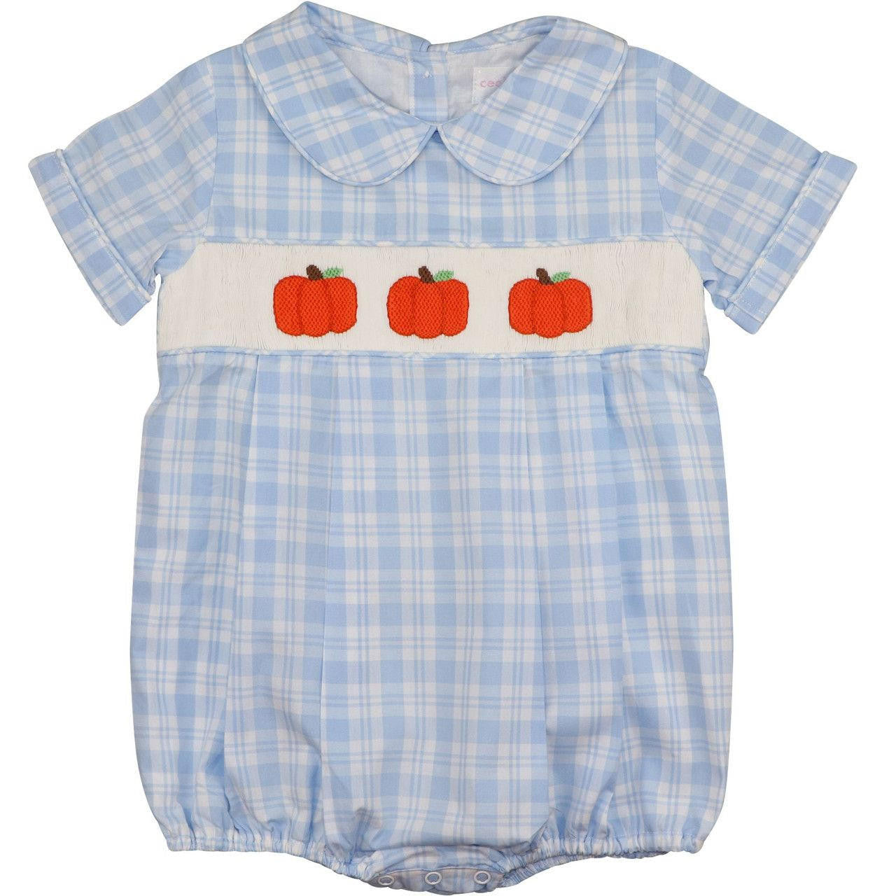 Blue Plaid Smocked Pumpkin Bubble - Shipping Mid September  Smocked Threads