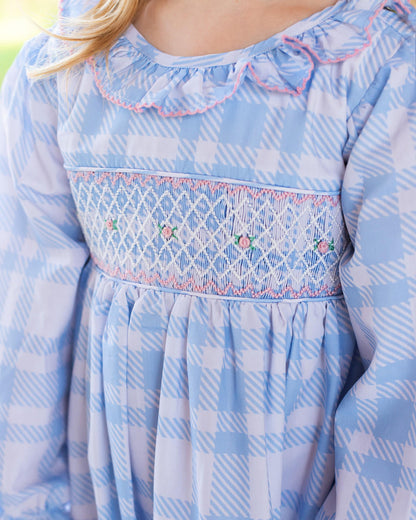 Blue Plaid Smocked Rosebud Dress  Smocked Threads