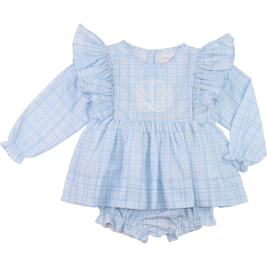 Blue Plaid Smocked Ruffle Diaper Set  Eliza James Kids