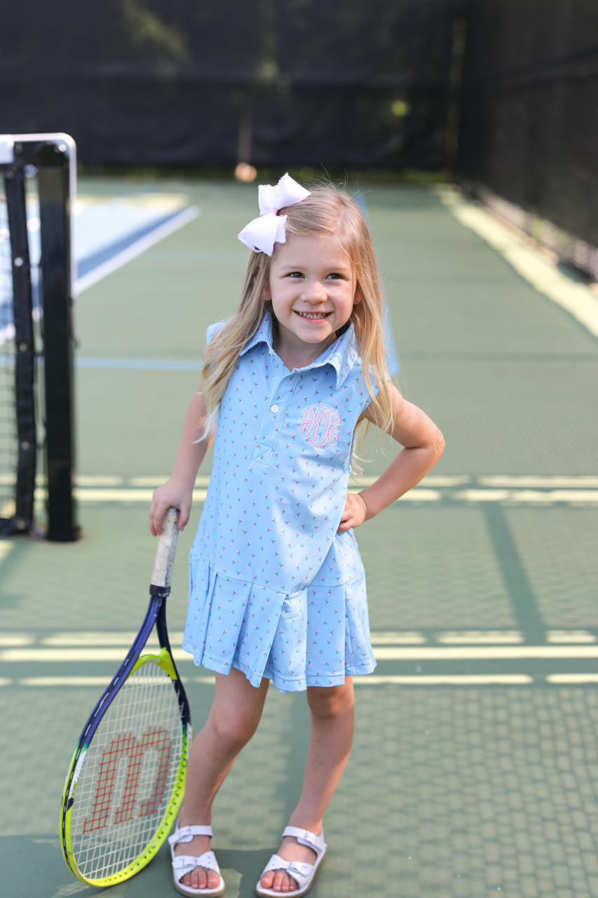 Blue Rosebud Lycra Tennis Dress  Monogram