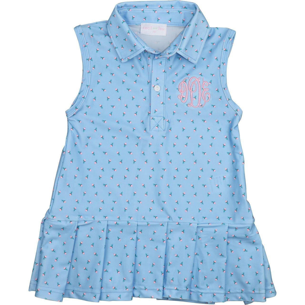 Blue Rosebud Lycra Tennis Dress  Monogram