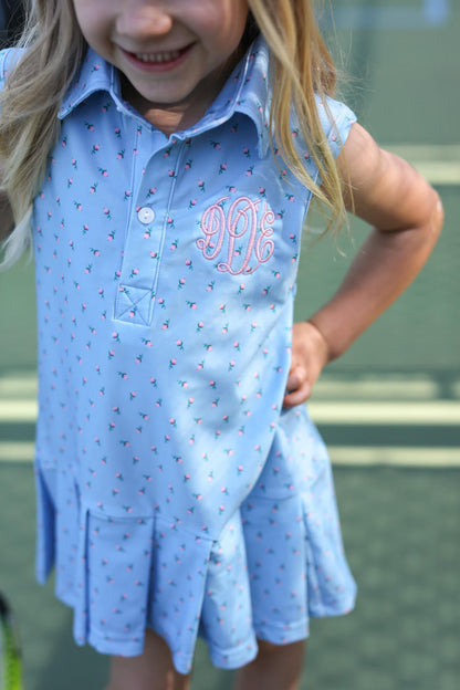 Blue Rosebud Lycra Tennis Dress  Monogram