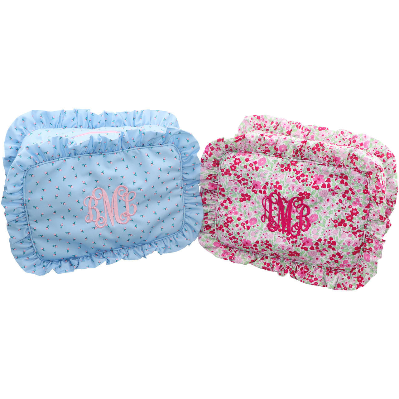 Blue Rosebud Ruffle Pouch Monogram