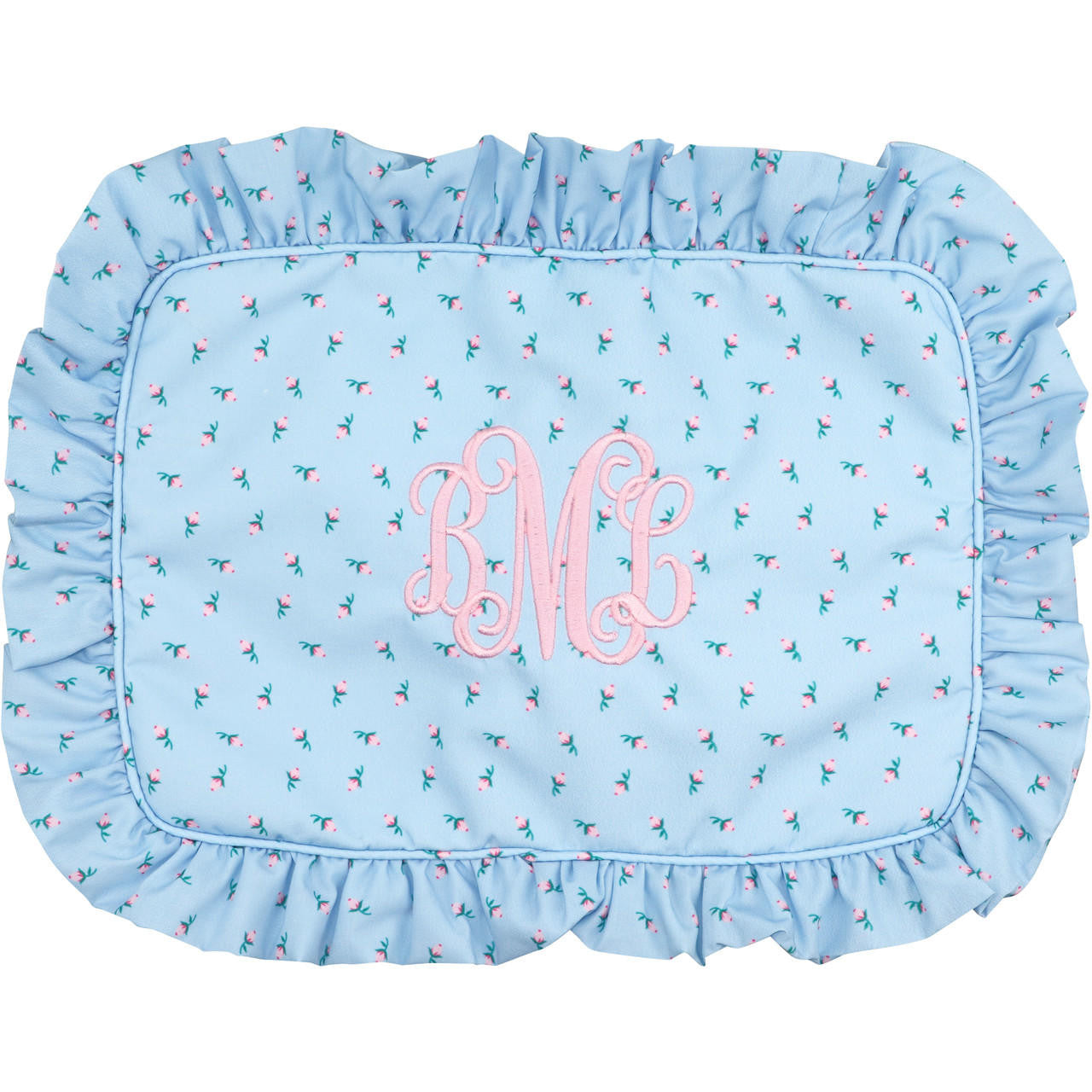 Blue Rosebud Ruffle Pouch Monogram