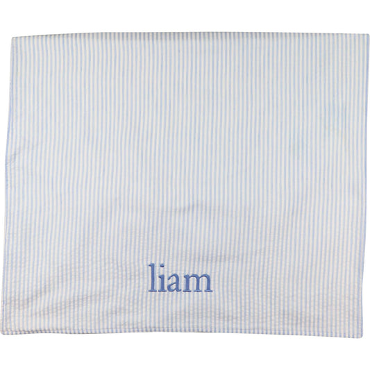 Blue Seersucker Beach Towel Monogram