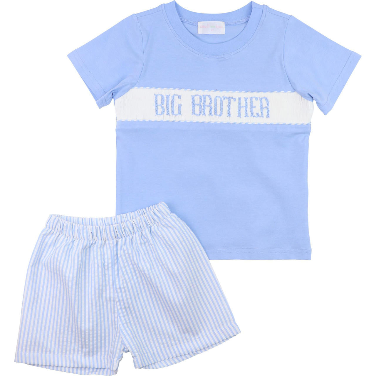 Blue Seersucker Smocked "Big Brother" Short Set  Smocked Threads