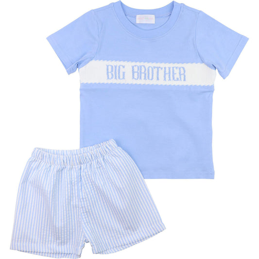 Blue Seersucker Smocked "Big Brother" Short Set  Smocked Threads