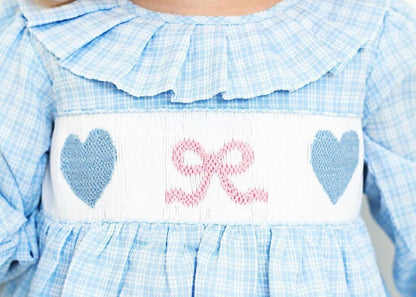 Blue Smocked Hearts And Bow Dress  Eliza James Kids