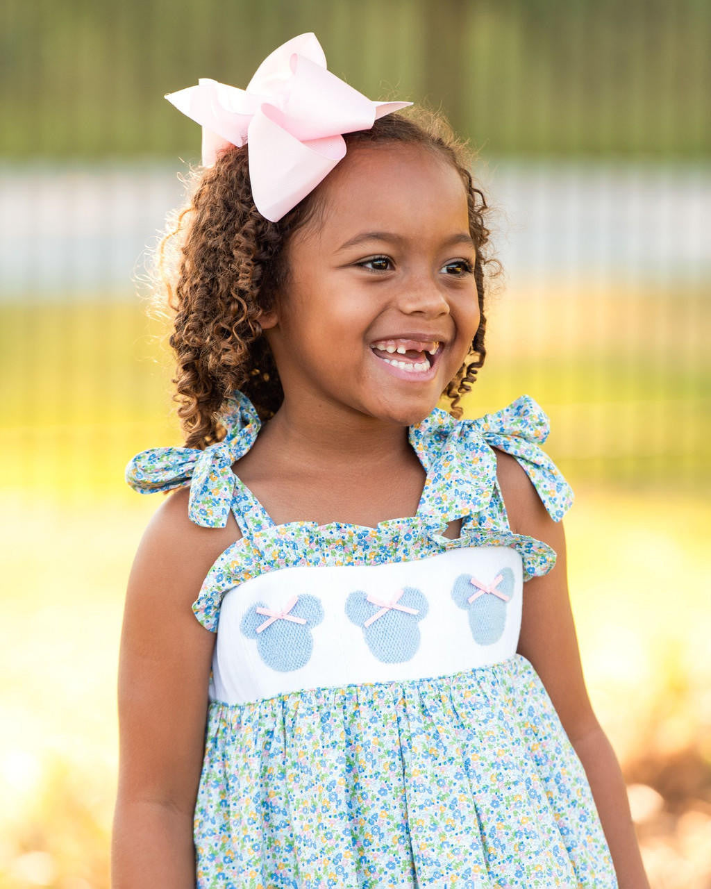 Blue Smocked Mouse Ears Floral Dress  Smocked Threads