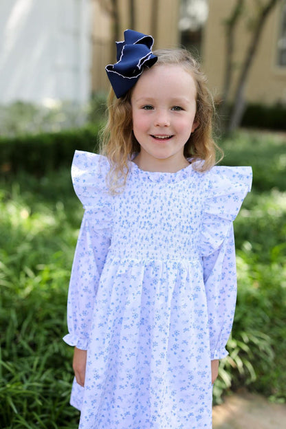 Blue Smocked Petite Floral Dress - Shipping Early October  Smocked Threads