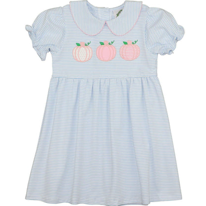 Blue Stripe Knit Applique Pumpkin Dress - Shipping Mid September  Smocked Threads