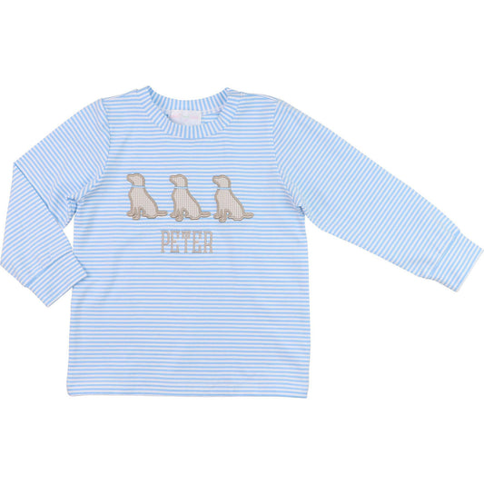 Blue Stripe Knit Applique Puppy Shirt - Shipping Early October  Monogram