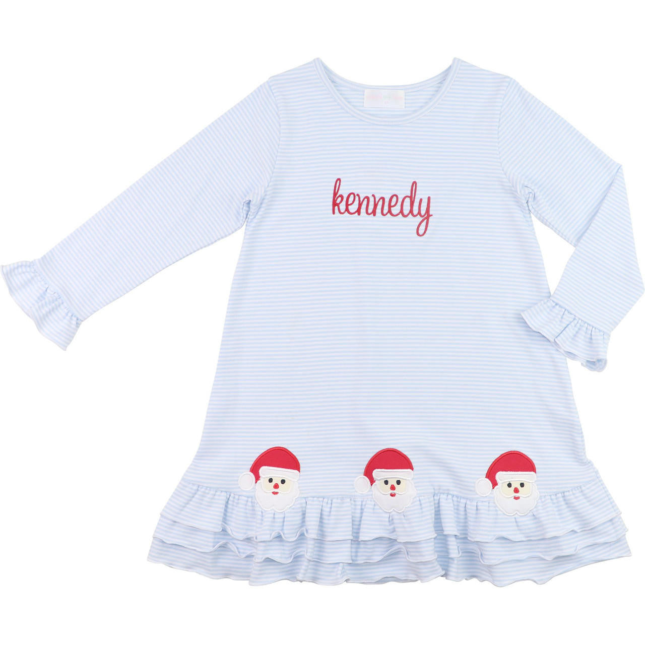 Blue Stripe Knit Applique Santa Dress - Shipping Mid November  Monogram