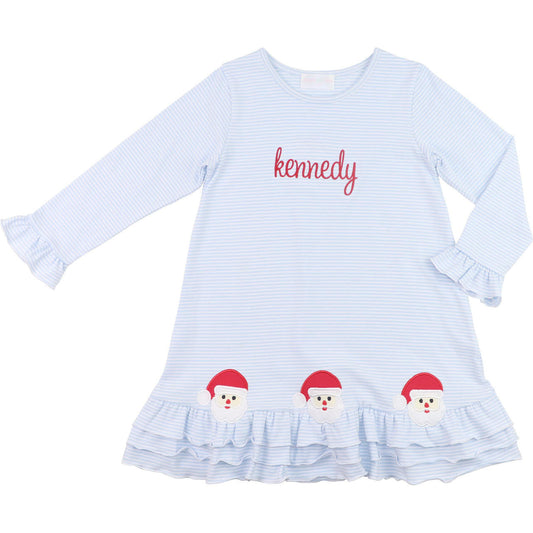 Blue Stripe Knit Applique Santa Dress - Shipping Mid November  Monogram