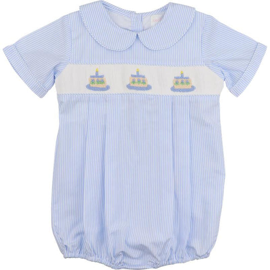 Blue Stripe Smocked Birthday Cake Bubble  Smocked Threads