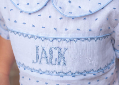 Blue Swiss Dot Custom Smocked Short Set  Monogram