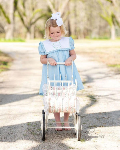 Blue Swiss Dot Embroidered Big Sister Dress  Smocked Threads