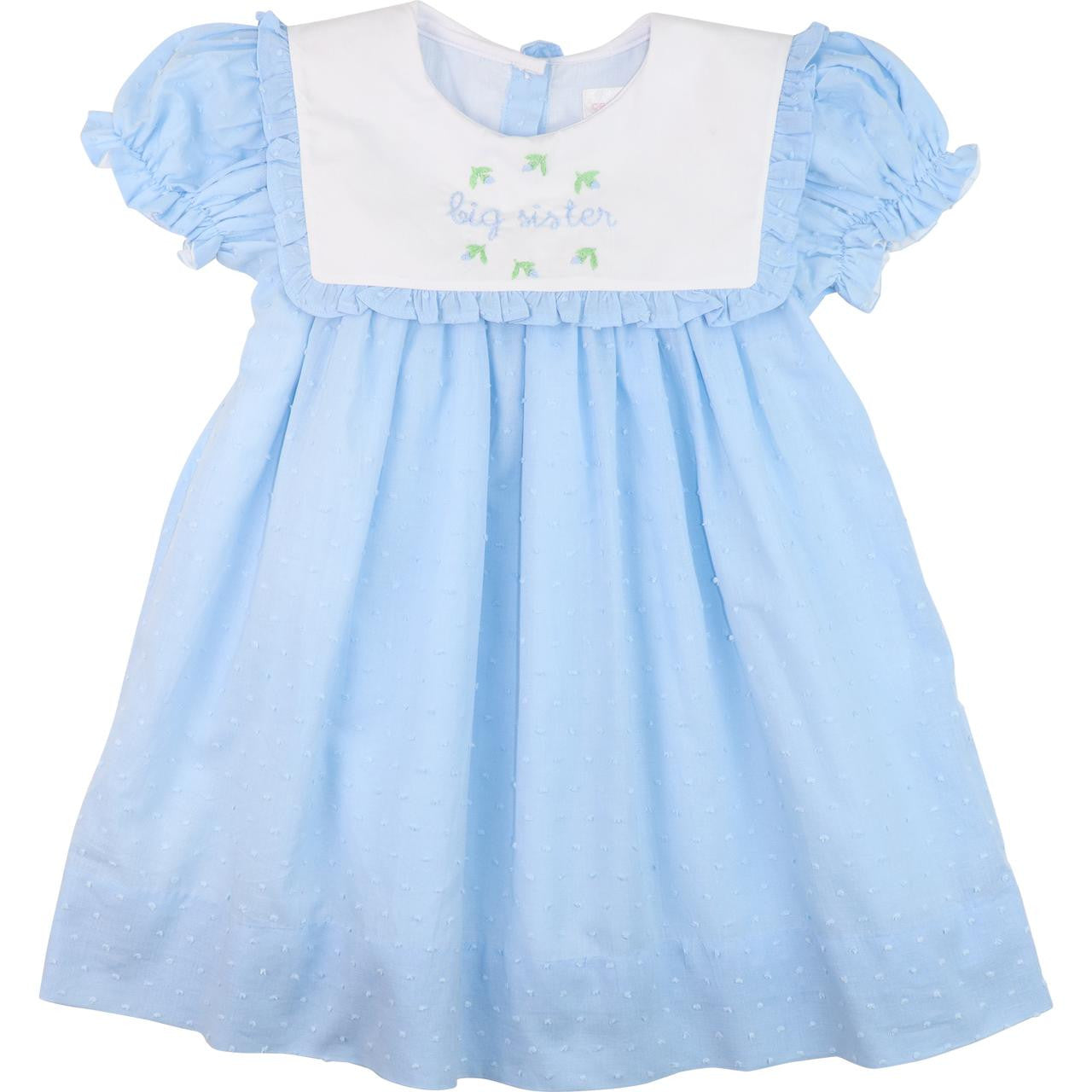 Blue Swiss Dot Embroidered Big Sister Dress  Smocked Threads