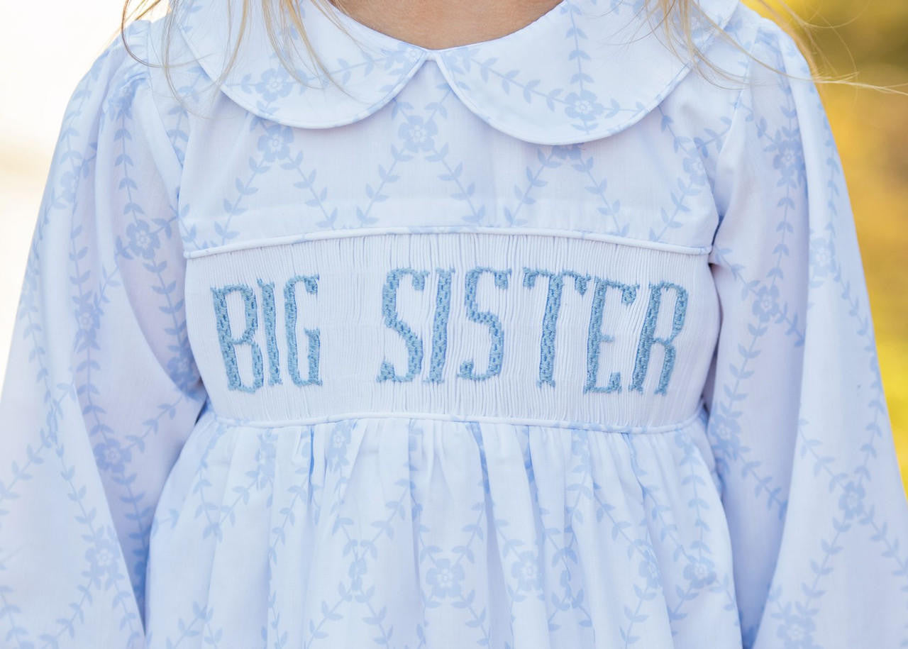 Blue Trellis Smocked Big Sister Dress  Smocked Threads