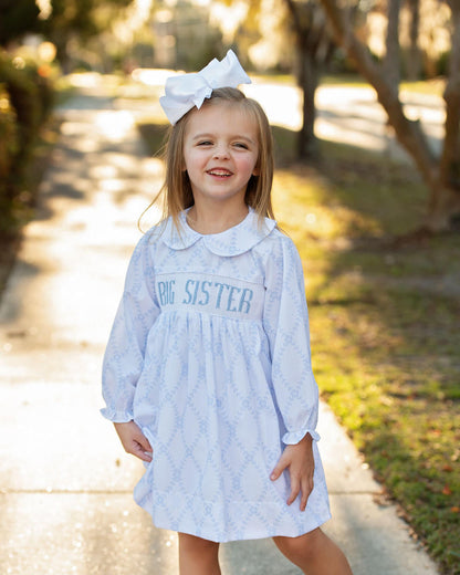 Blue Trellis Smocked Big Sister Dress  Smocked Threads