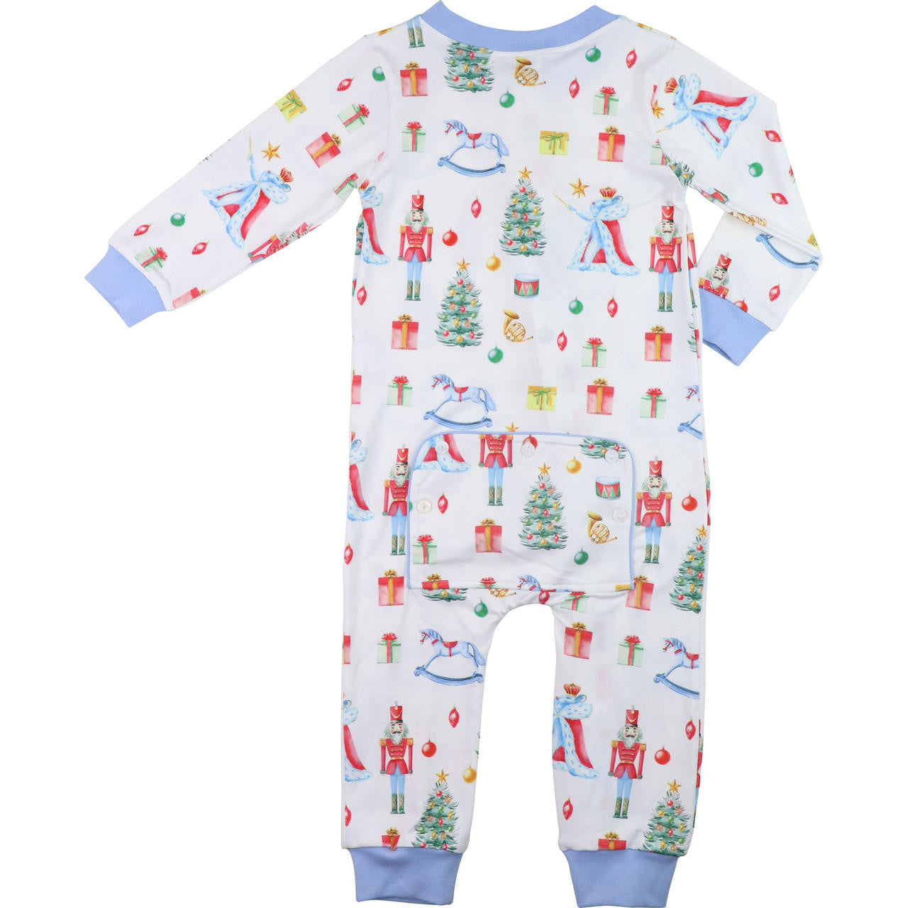 Blue Trim Nutcracker Print Knit Zipper Pajamas - Shipping Early November  Smocked Threads