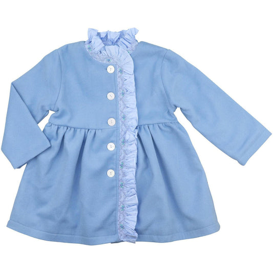 Blue Wool Smocked Ruffle Coat - Shipping Early October  Smocked Threads