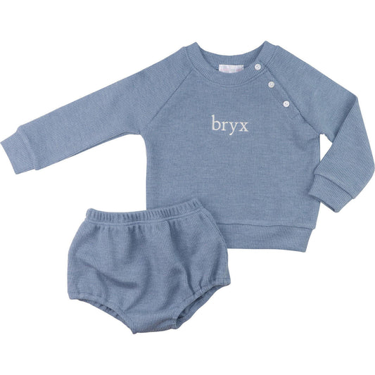 Blue Woven Sweater Diaper Set - Shipping Early October  Monogram