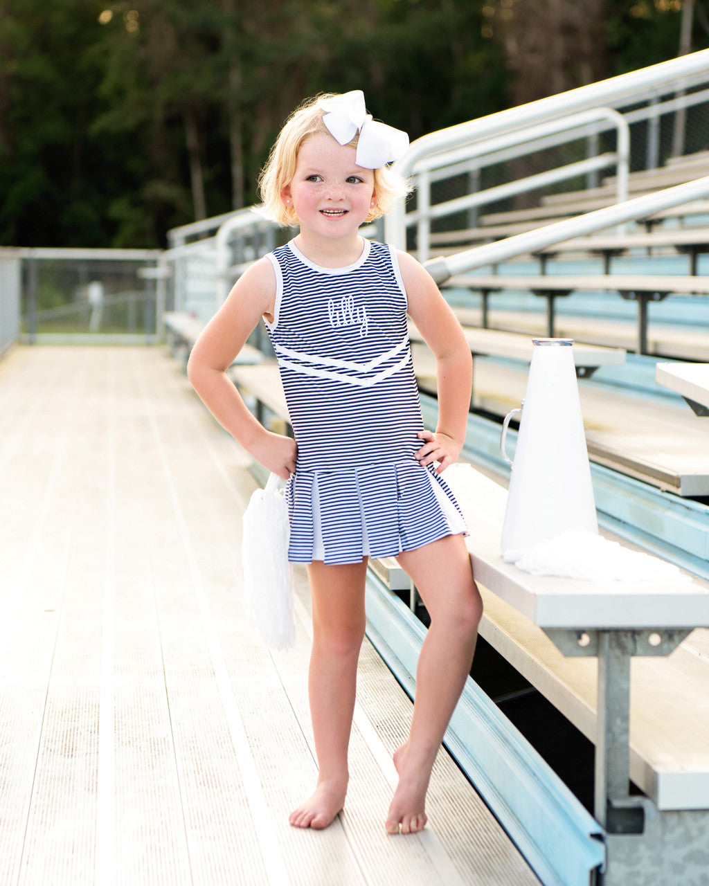 Navy Striped Lycra Tennis/Cheer Dress