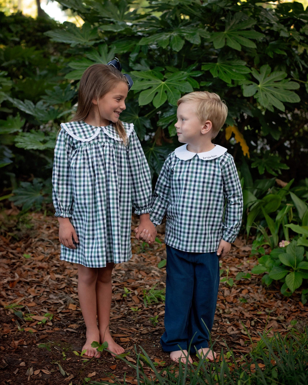 Navy And Green Check Corduroy Pant Set