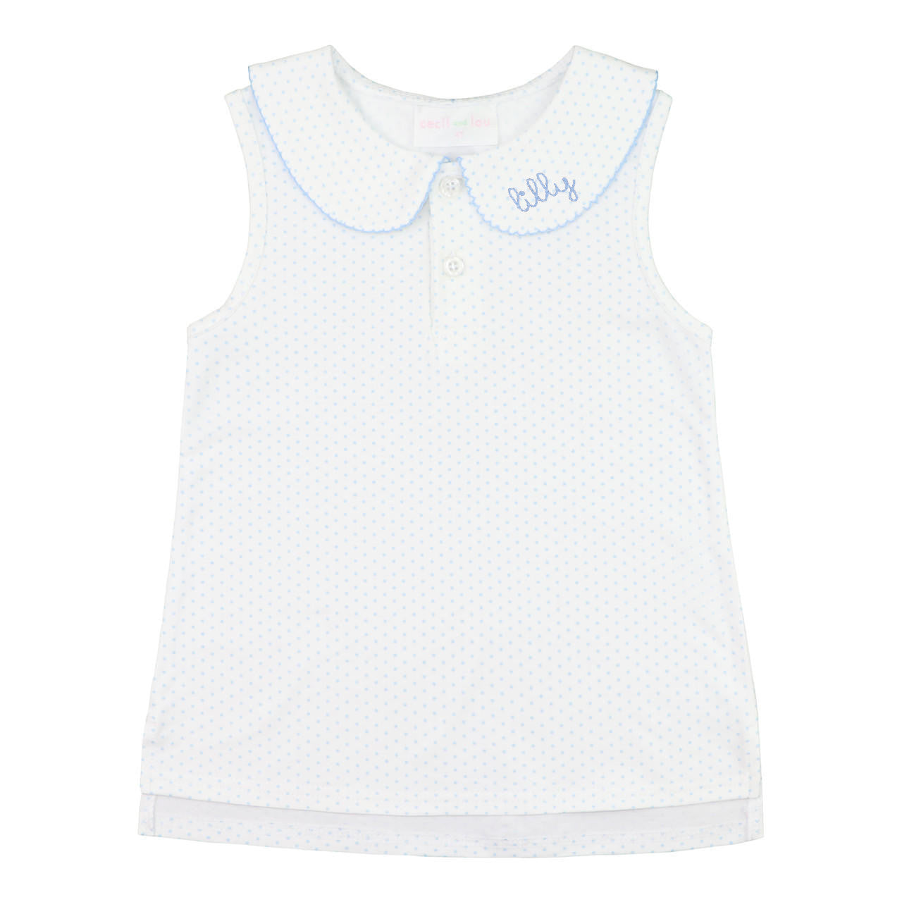 Blue Dot Sleeveless Knit Peter Pan Shirt